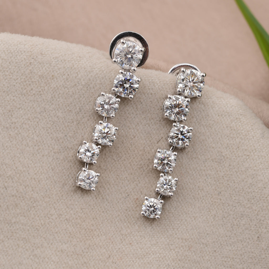 3.01 Ct HI/SI Round Cut Natural Diamond Drop Gold Zigzag Earrings