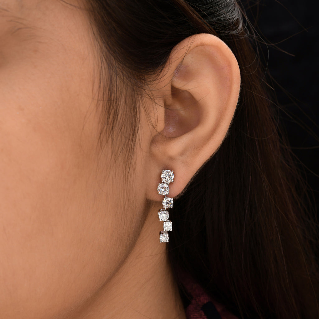 3.01 Ct HI/SI Round Cut Natural Diamond Drop Gold Zigzag Earrings