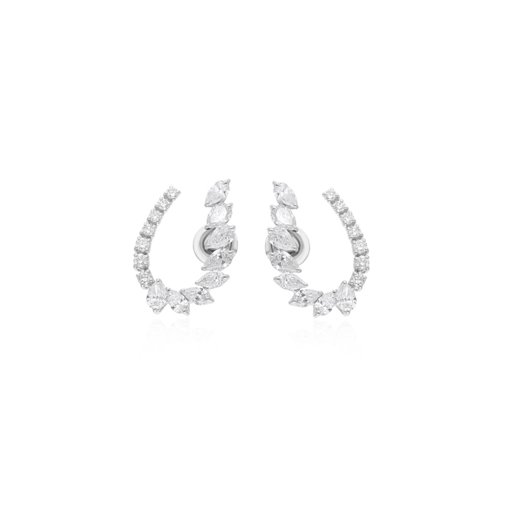 Certified 3.28Ct Natural Diamond Ear Crawler Earrings In Solid Gold
