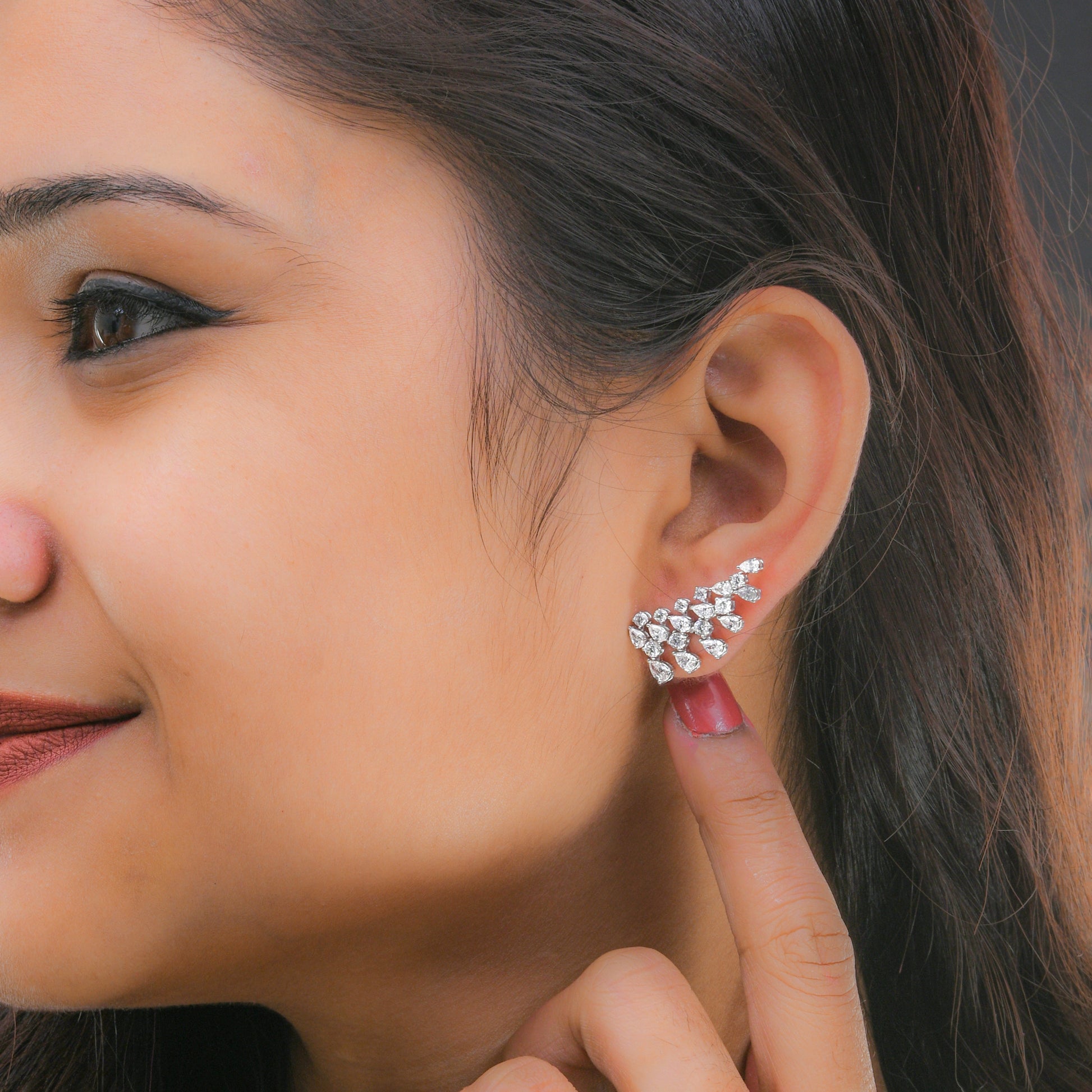 2.62 Carat Natural SI/HI Pear Round Diamond Climber Gold Earrings