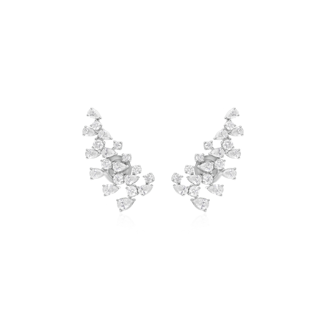 2.62 Carat Natural SI/HI Pear Round Diamond Climber Gold Earrings