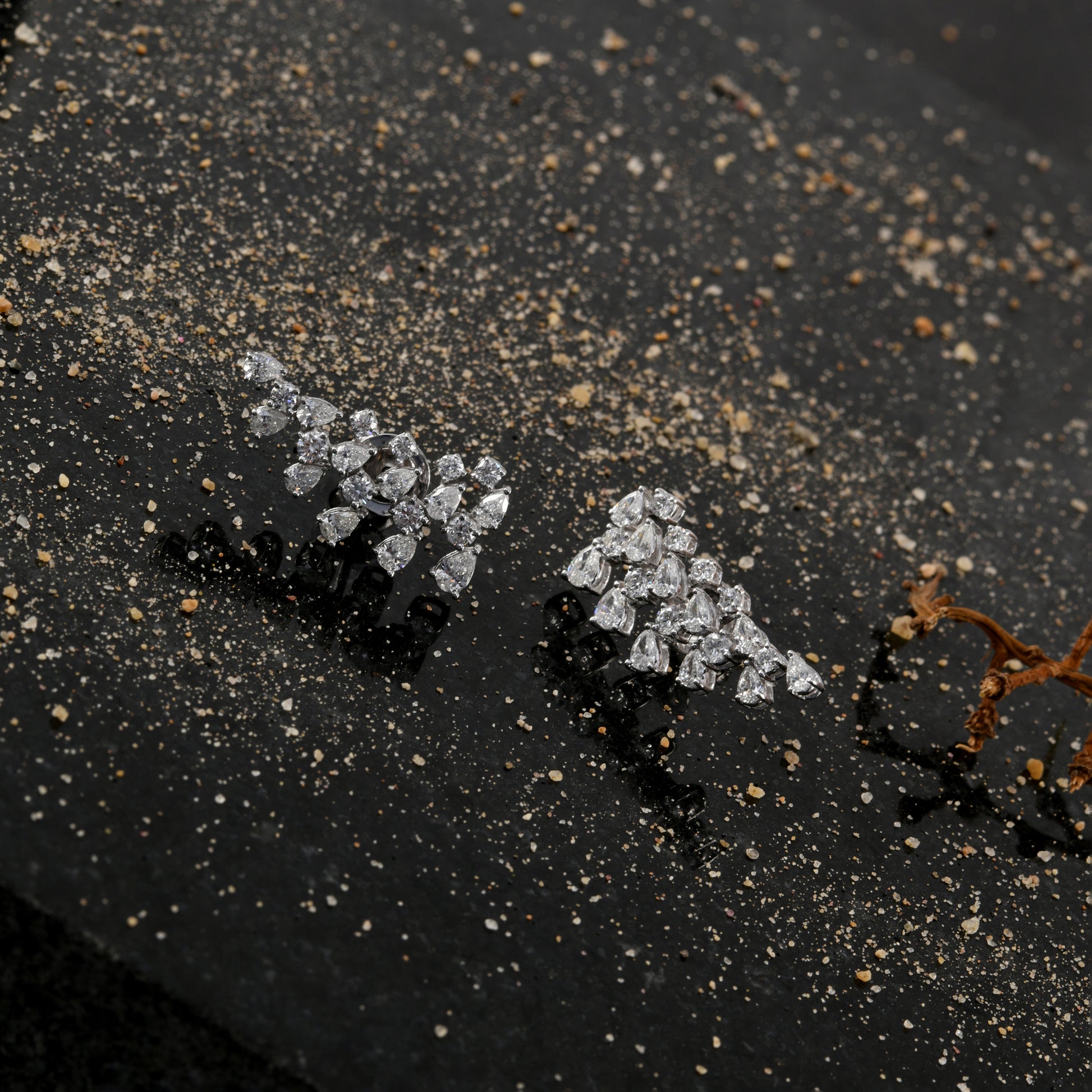 2.62 Carat Natural SI/HI Pear Round Diamond Climber Gold Earrings