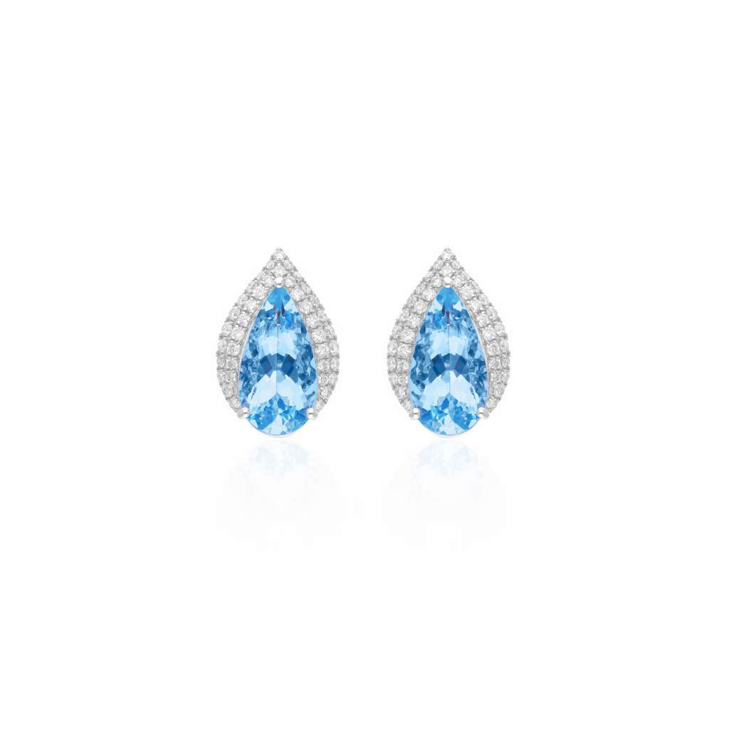 4.06Tcw Pear Shape Aquamarine Gemstone Diamond Halo Stud Earrings