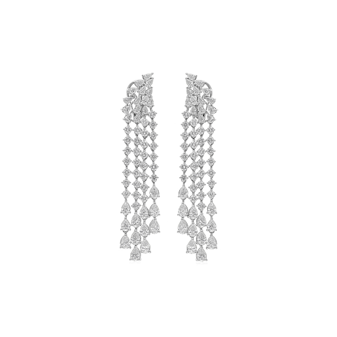 Certified 8.42Ct Long Natural Diamond Mixed Cut Dangle Drop Earrings In Solid Gold