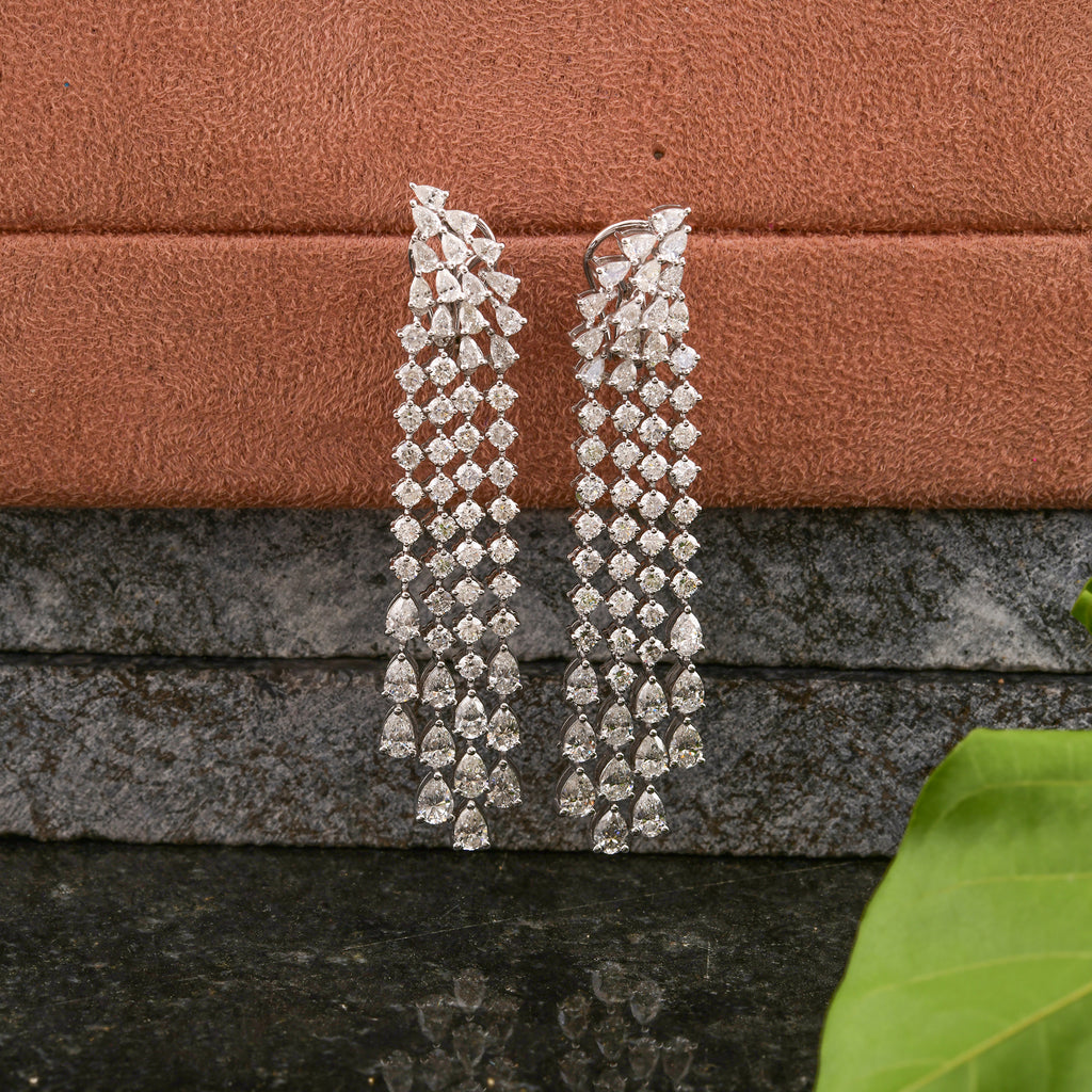 Certified 8.42Ct Long Natural Diamond Mixed Cut Dangle Drop Earrings In Solid Gold