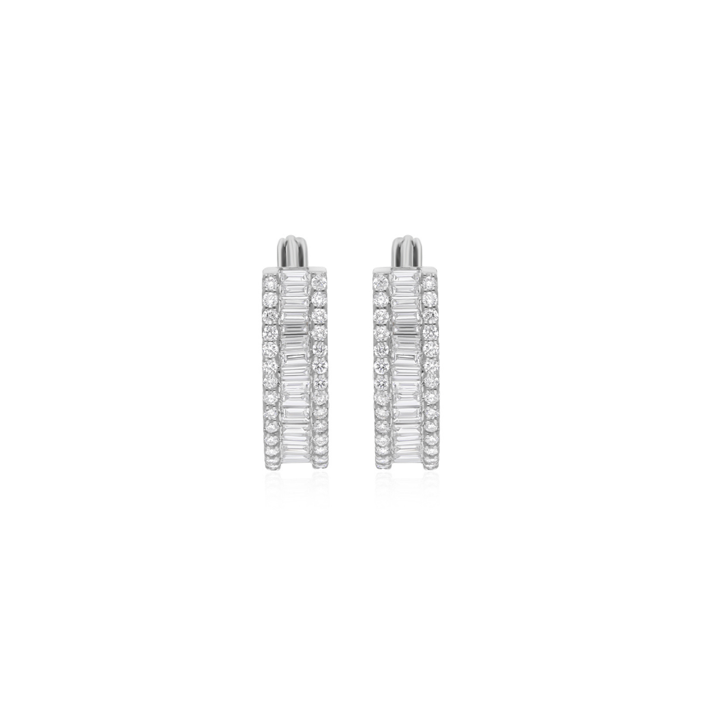 SI Clarity HI Color Baguette Diamond Fine Gold Hoop Huggie Earrings