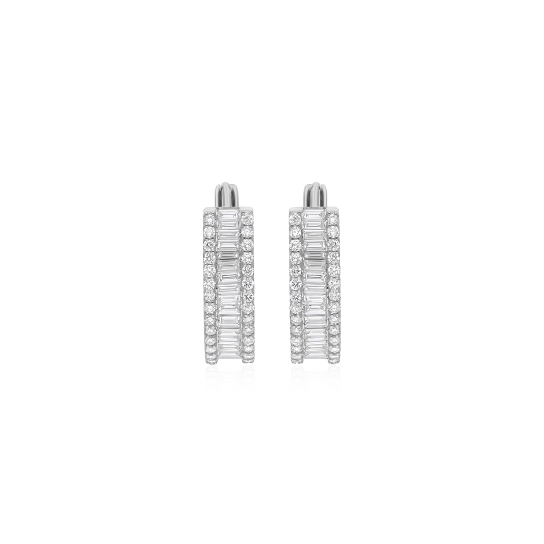 SI Clarity HI Color Baguette Diamond Fine Gold Hoop Huggie Earrings