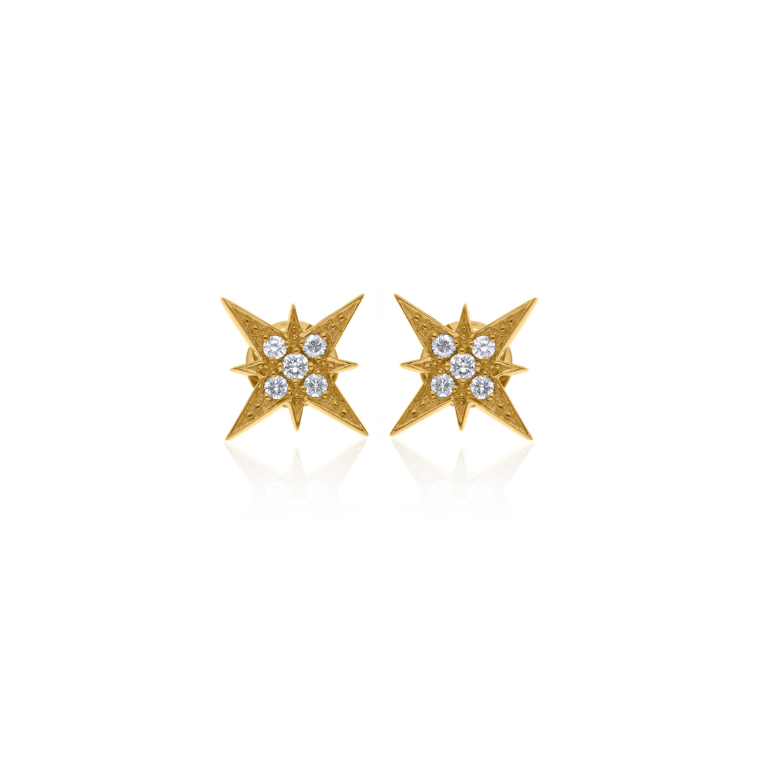 SI/HI Round Pave Diamond Star Stud Earrings in Solid Gold