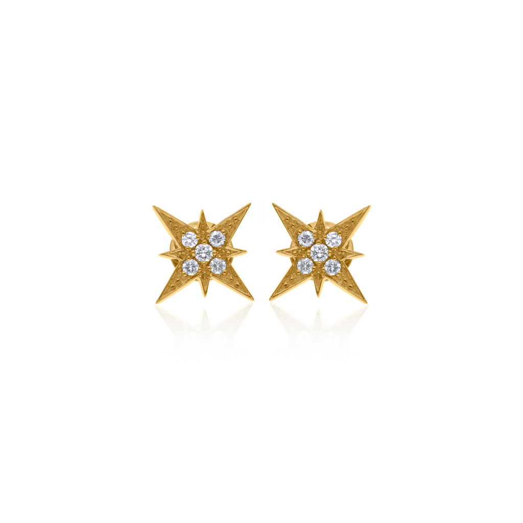 SI/HI Round Pave Diamond Star Stud Earrings in Solid Gold