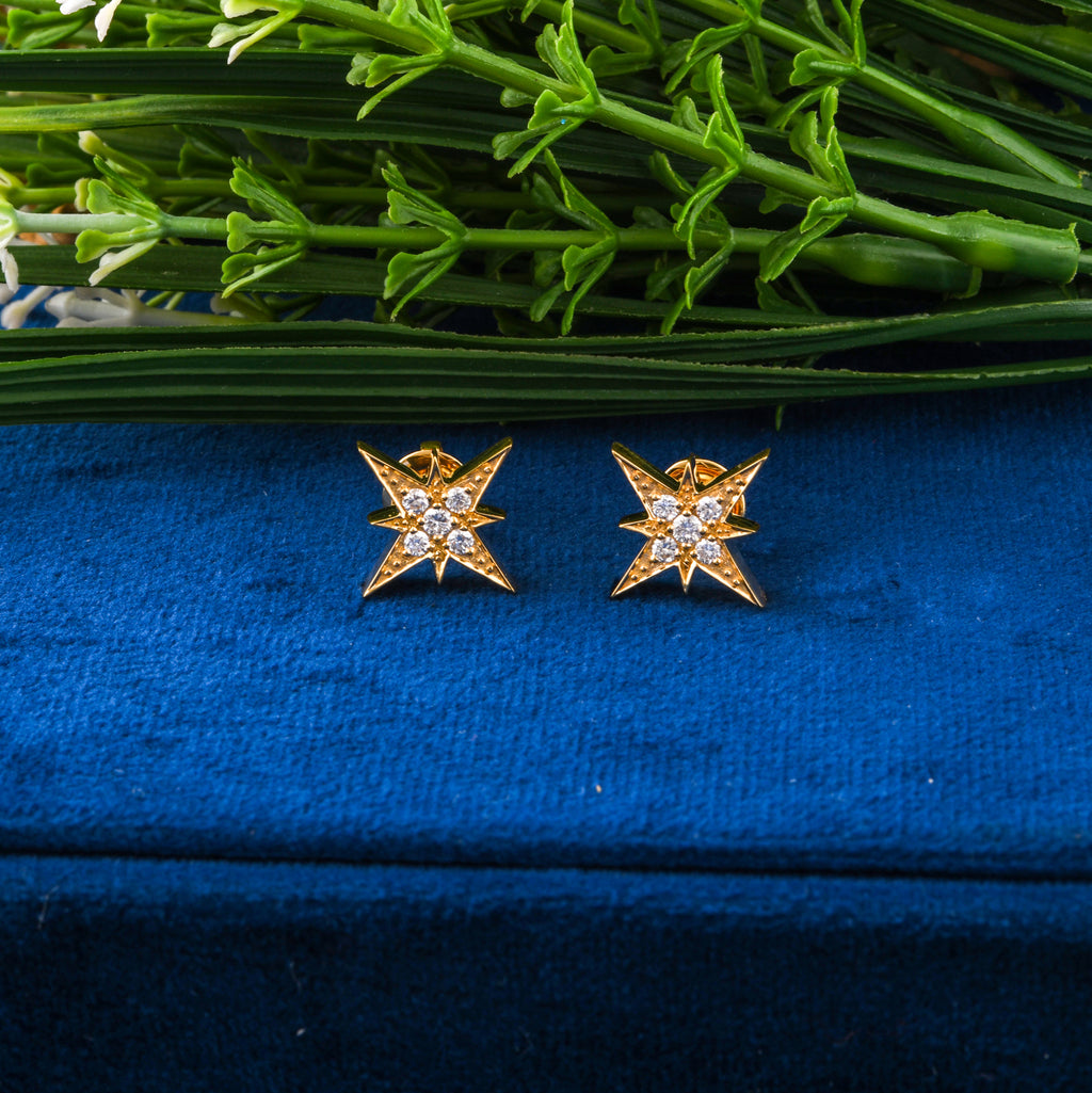 SI/HI Round Pave Diamond Star Stud Earrings in Solid Gold