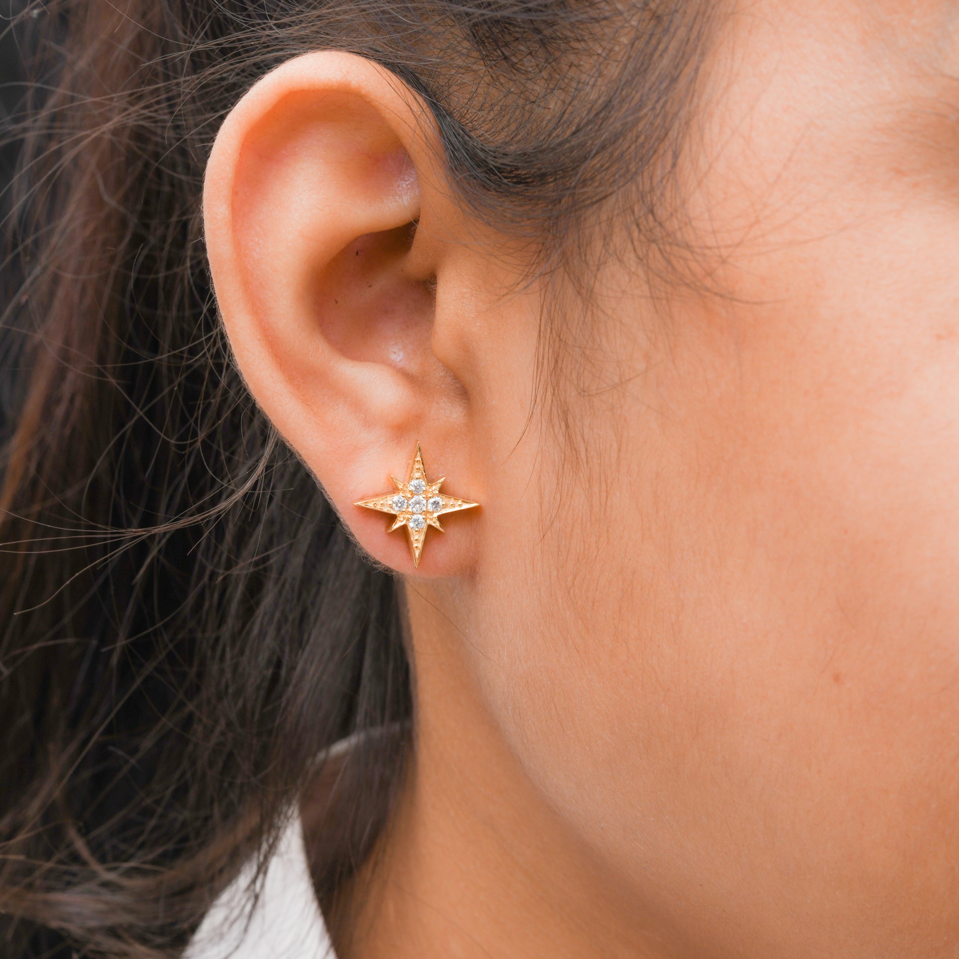 SI/HI Round Pave Diamond Star Stud Earrings in Solid Gold