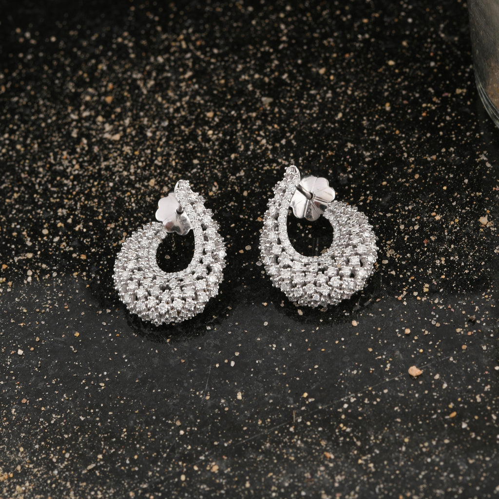 1.81 Carat Natural Diamond Gold Cluster Wedding Hoop Earrings