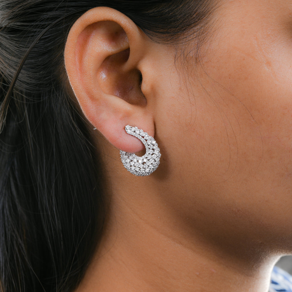 1.81 Carat Natural Diamond Gold Cluster Wedding Hoop Earrings