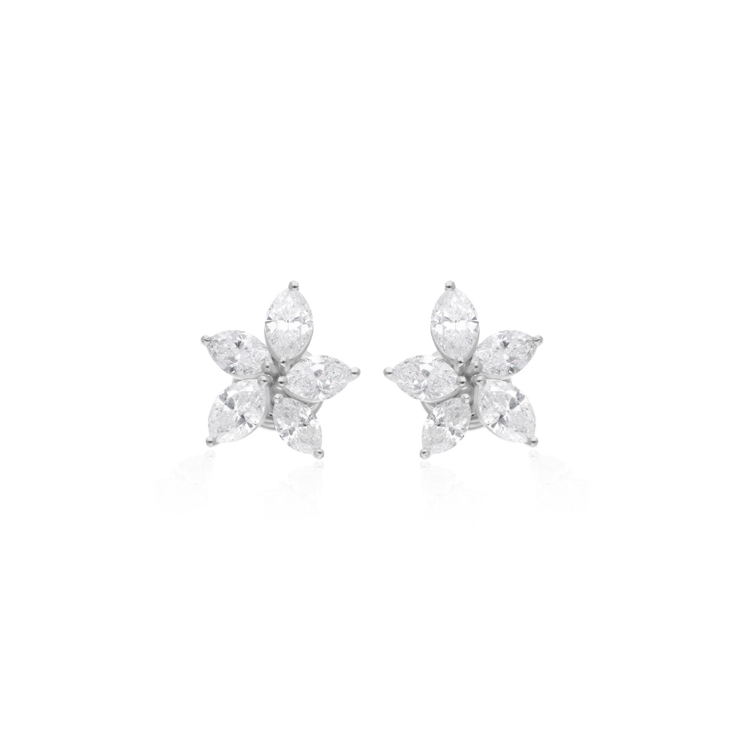 2.60 Carat SI/HI Real Marquise Diamond Cluster Stud Earrings Gold Jewelry