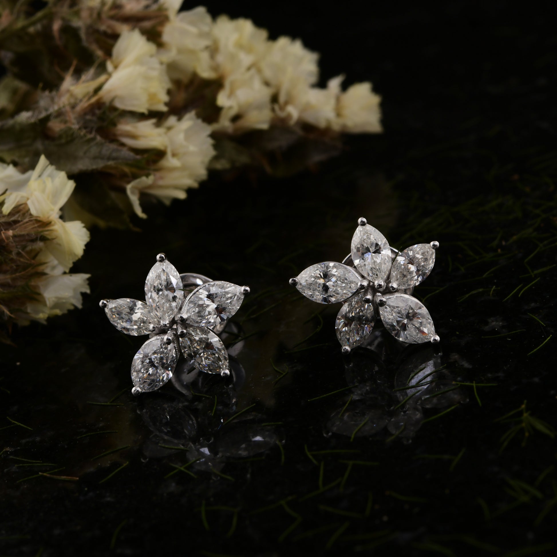2.60 Carat SI/HI Real Marquise Diamond Cluster Stud Earrings Gold Jewelry