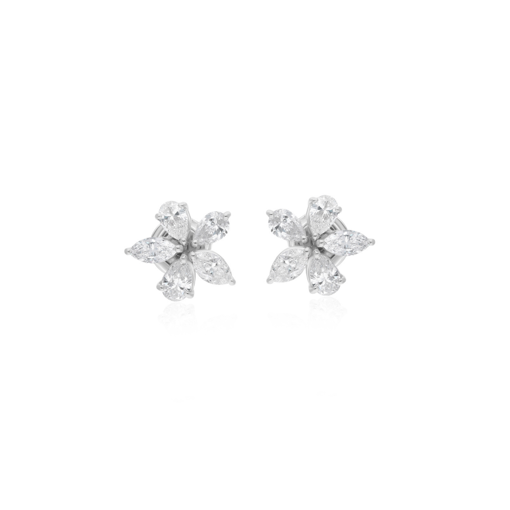 Floral 2.11Ct Pear & Marquise Cut Diamond Fine Gold Studs Earrings