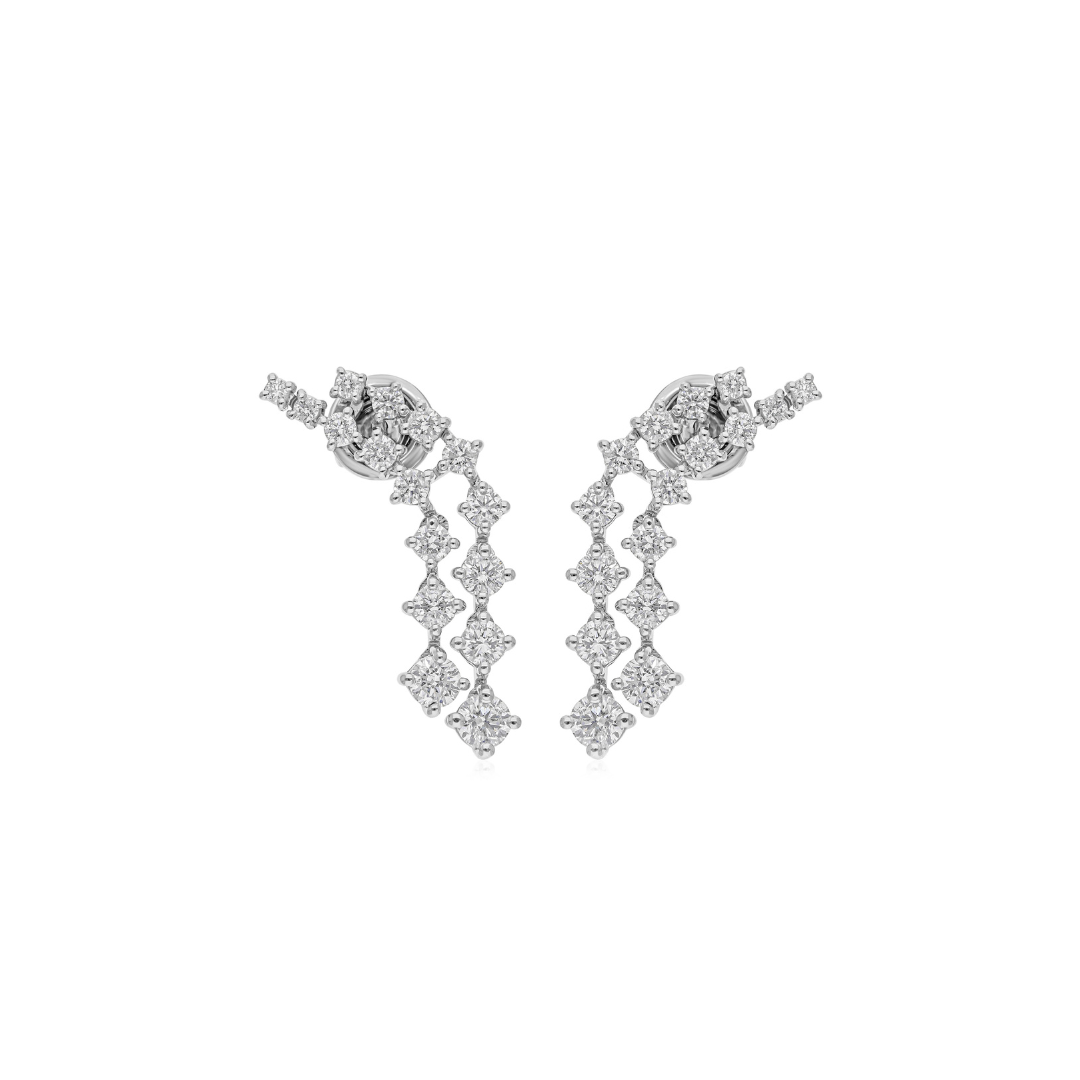 2.06Ct Round Shape SI/HI Diamond Dangle Drop Earrings In Solid Gold