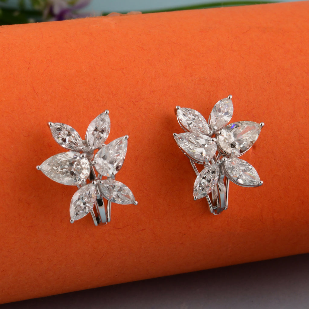 Statement Pear & Marquise Cut 5.63 Carat Natural Diamond Stud Earrings