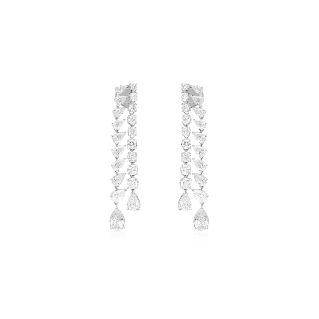 Handmade 5.85 Carat Pear & Round Cut Diamond Gold Dangle Drop Earrings