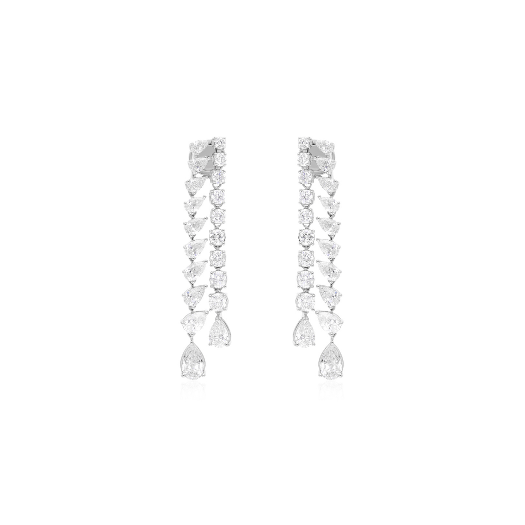 Handmade 5.85 Carat Pear & Round Cut Diamond Gold Dangle Drop Earrings