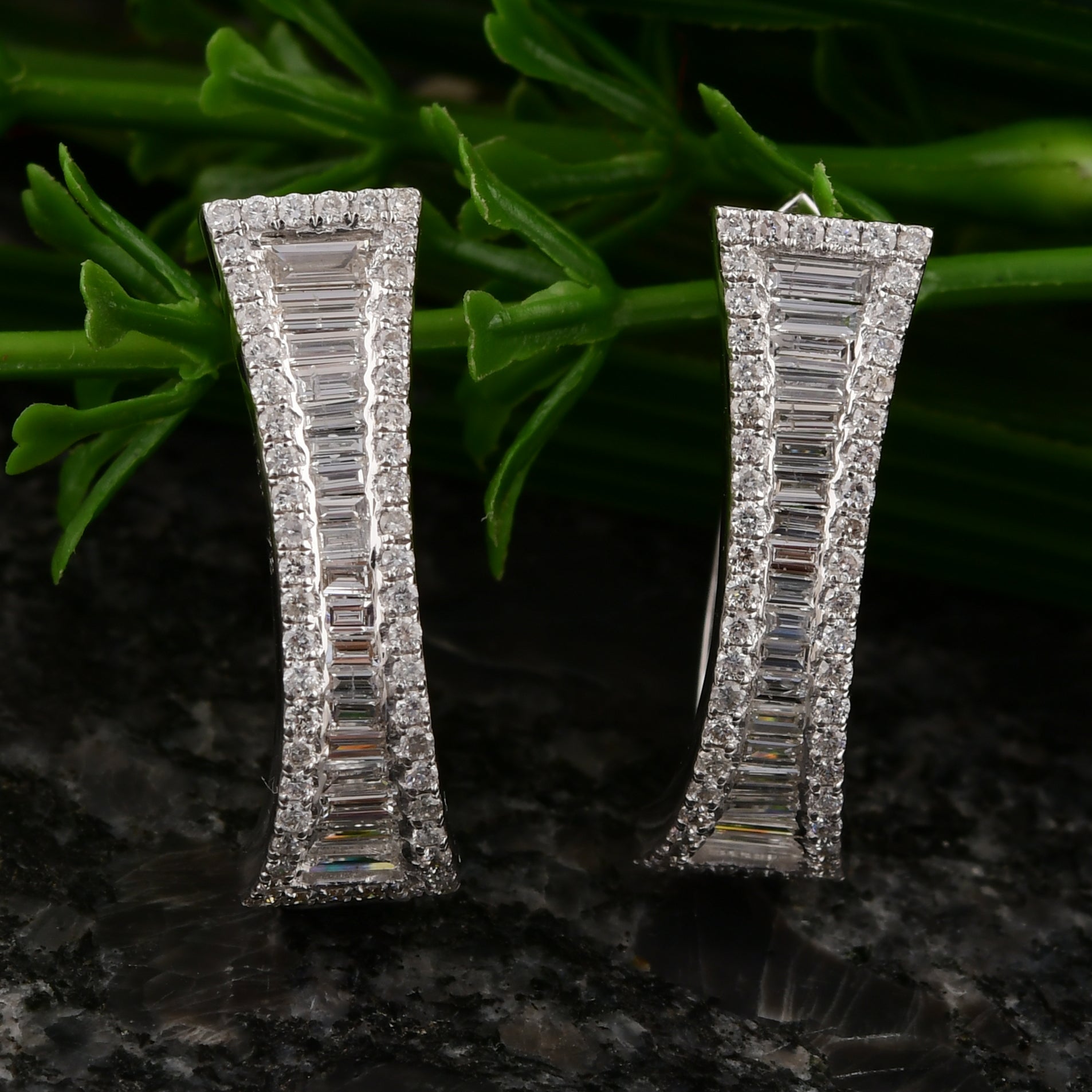1 Ct. Baguette & Round Diamond Hoop Earrings for Special Occasions