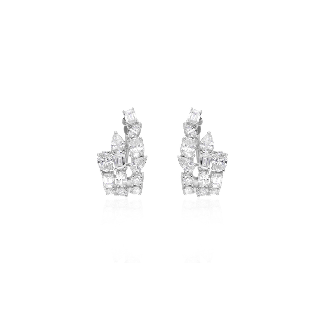 Unique 3.13 Carat Multi Shape Natural Diamond Huggies Hoop Gold Earrings