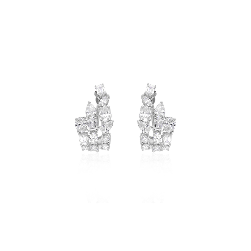 Unique 3.13 Carat Multi Shape Natural Diamond Huggies Hoop Gold Earrings