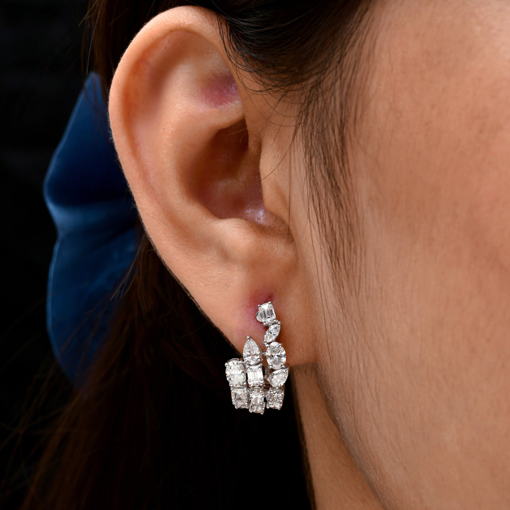 Unique 3.13 Carat Multi Shape Natural Diamond Huggies Hoop Gold Earrings