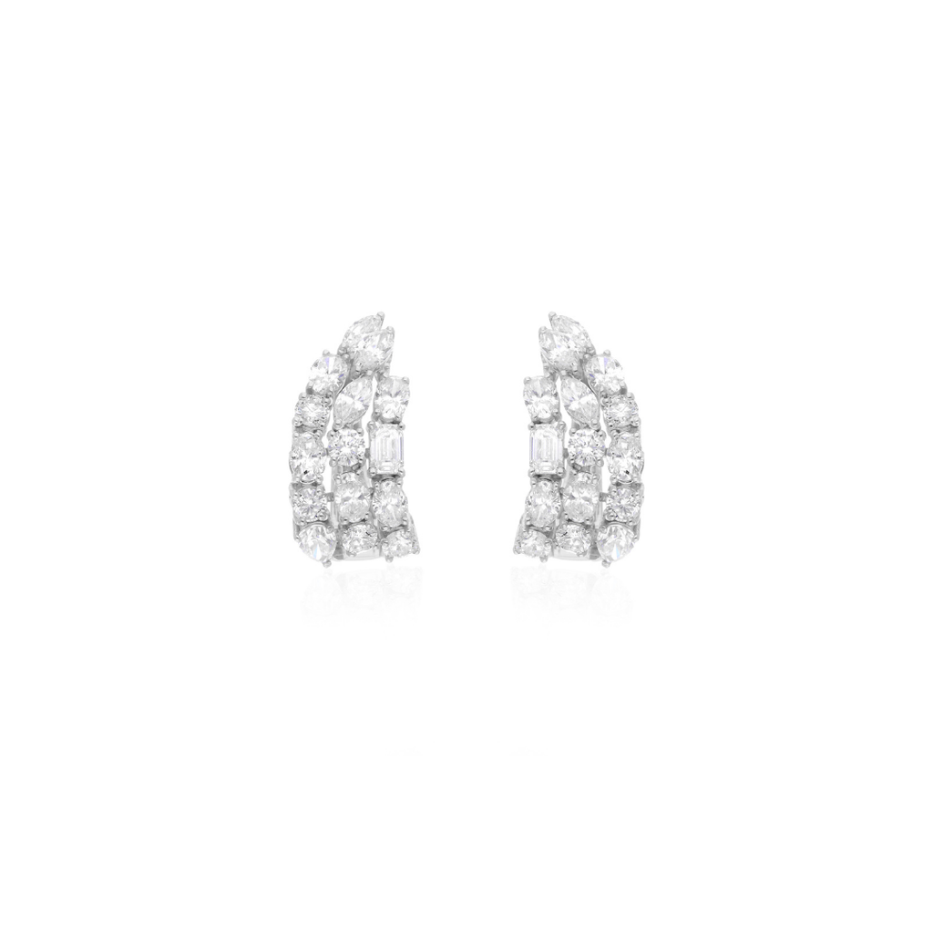 2.86Ct SI/HI Multi Shape Diamond Huggie Earrings Solid Gold Jewelry