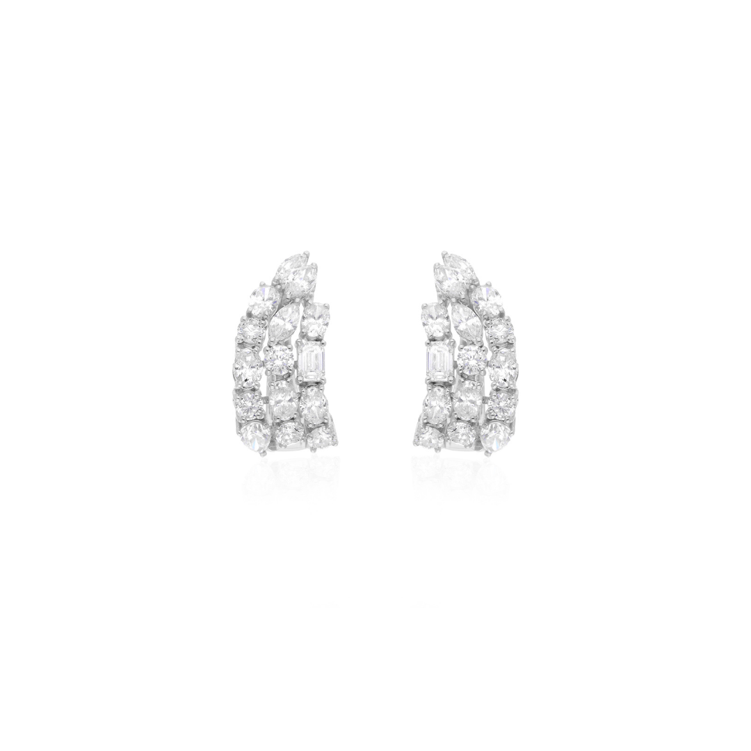 2.86Ct SI/HI Multi Shape Diamond Huggie Earrings Solid Gold Jewelry