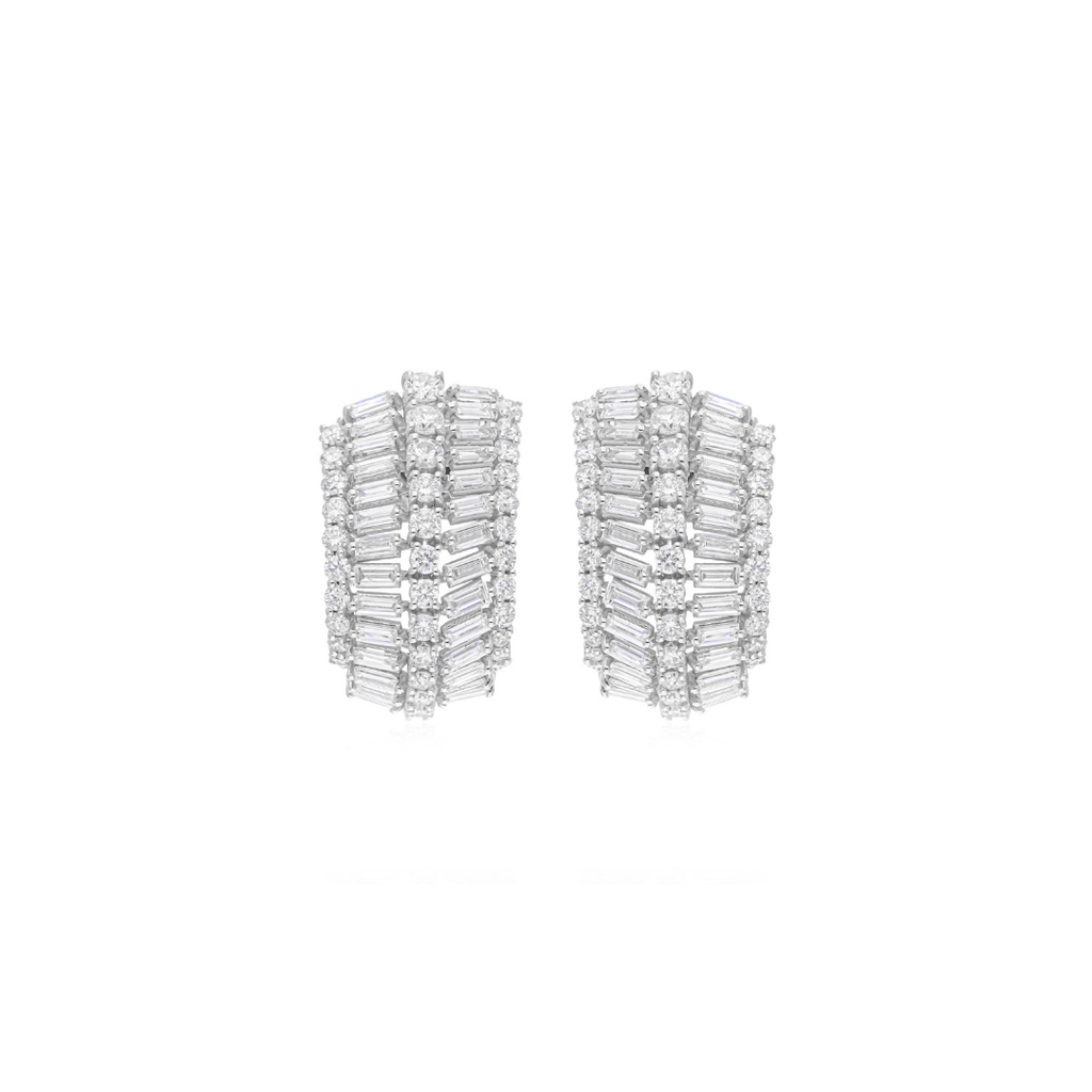 3.78Carat Natural Baguette & Round Cut Diamond Fine Gold Earrings