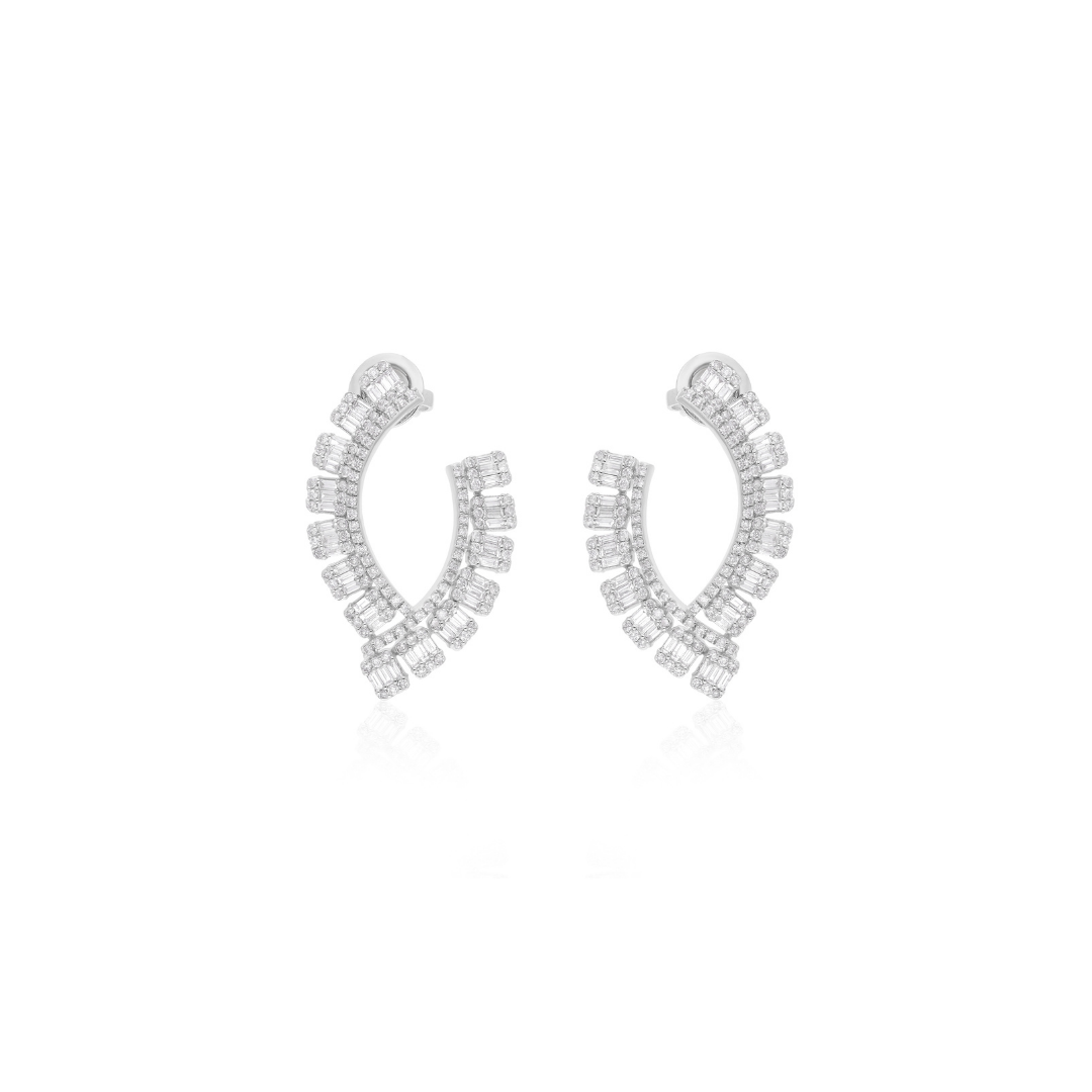 Genuine Fine Gold 2.15 Carat Baguette Diamond Half Hoop Earrings