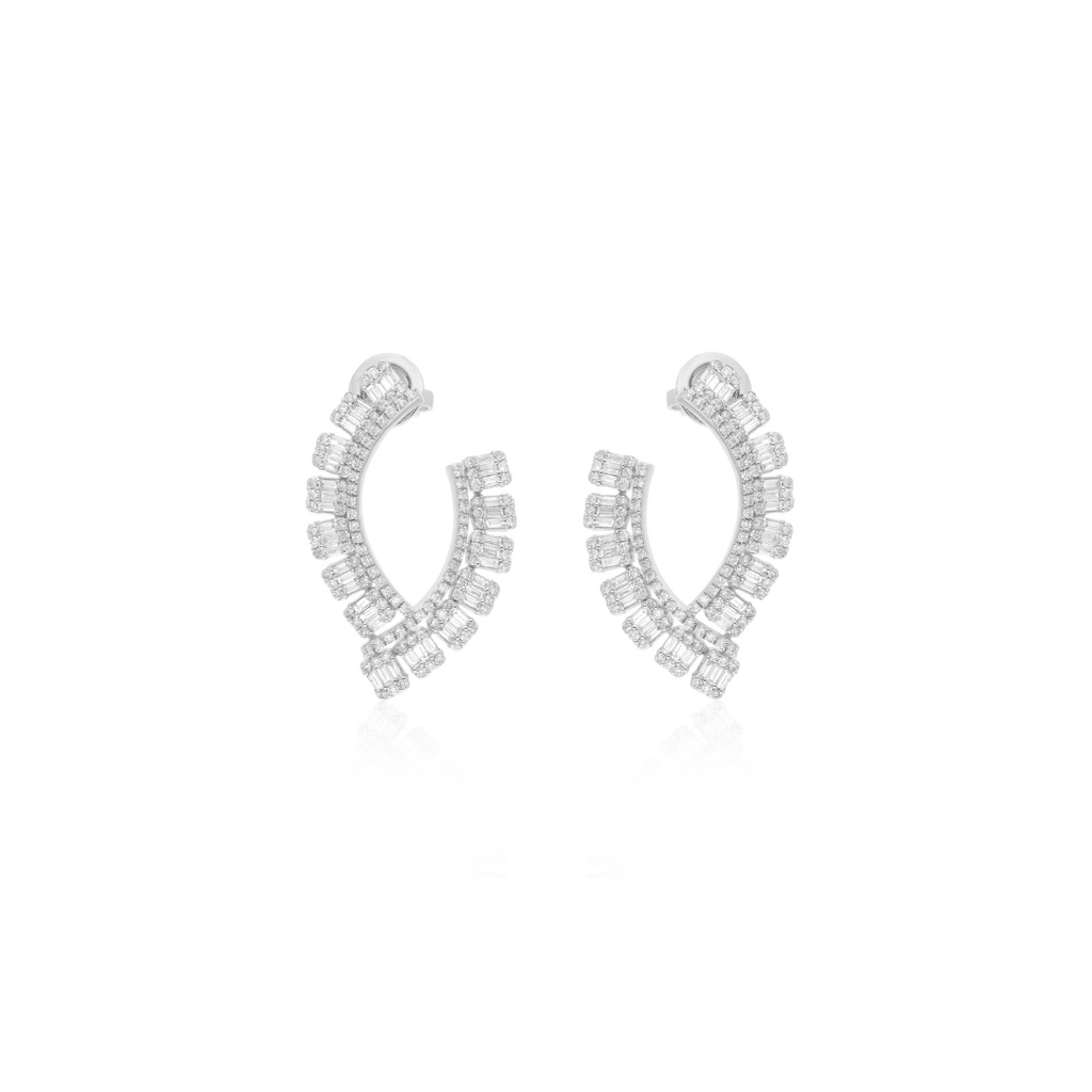 Genuine Fine Gold 2.15 Carat Baguette Diamond Half Hoop Earrings
