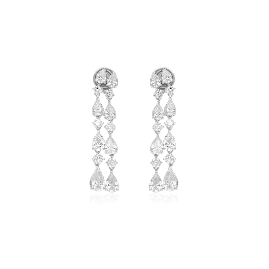 4.78 Carat SI/HI Pear Diamond Dangle Drop Earrings in Fine Gold