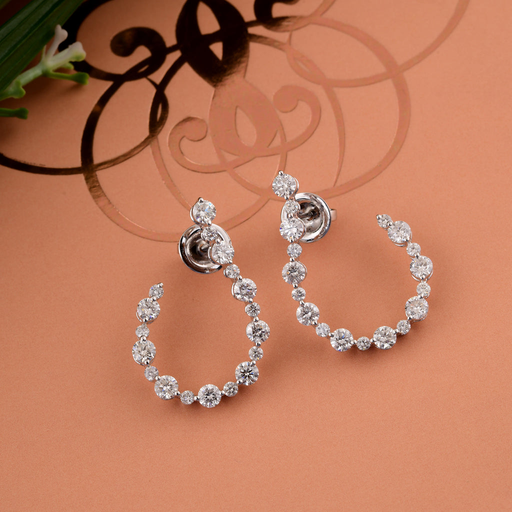 Round Cut 2.48 Carat Natural Diamond Inside Out Hoop Gold Earrings