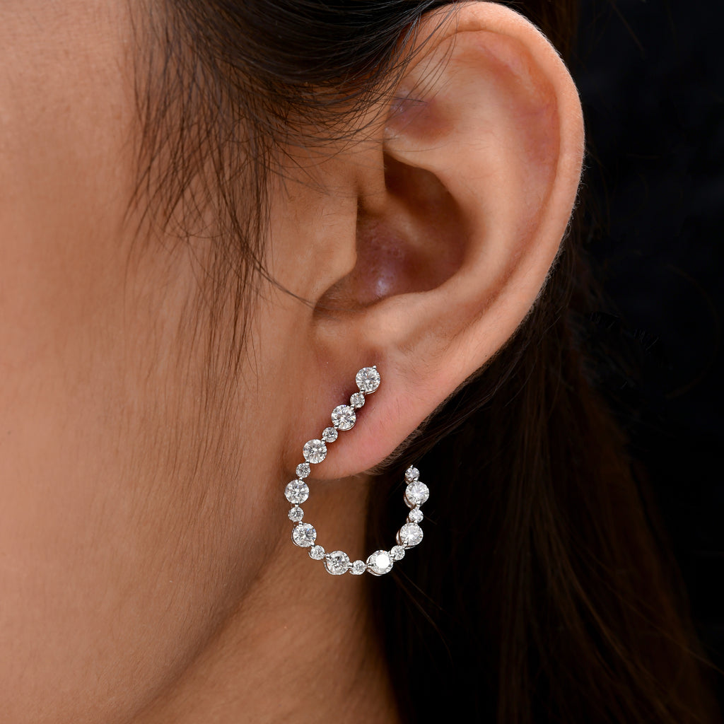 Round Cut 2.48 Carat Natural Diamond Inside Out Hoop Gold Earrings