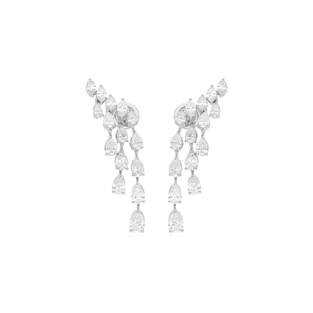 Natural Pear Marquise Cut Diamond 4.72 Carat Dangle Drop Gold Earrings
