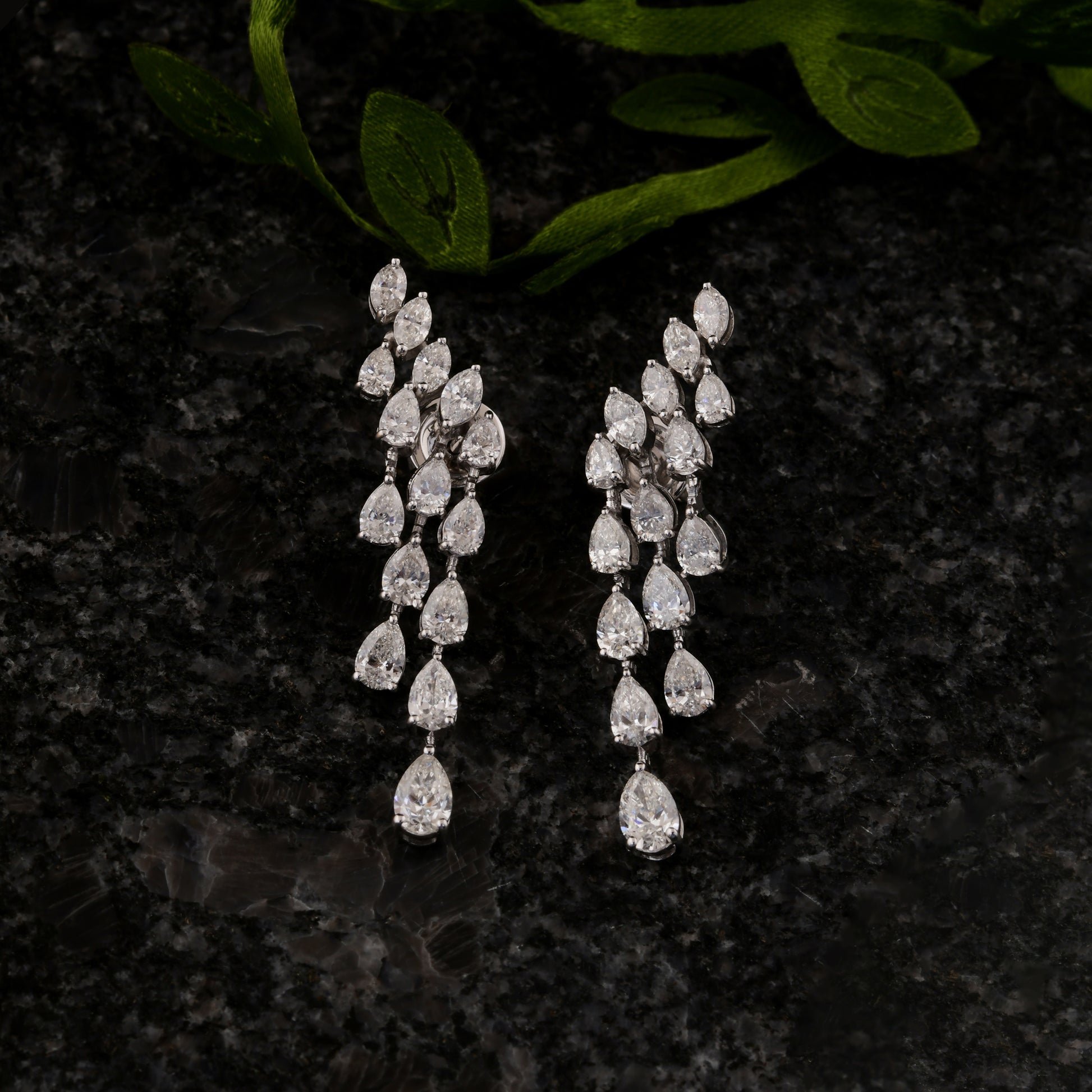 Natural Pear Marquise Cut Diamond 4.72 Carat Dangle Drop Gold Earrings
