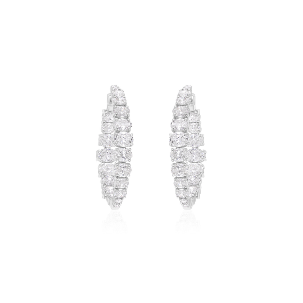 Certified Fine Gold 7.43 Carat Real Oval Cut Diamond Hoop Earrings