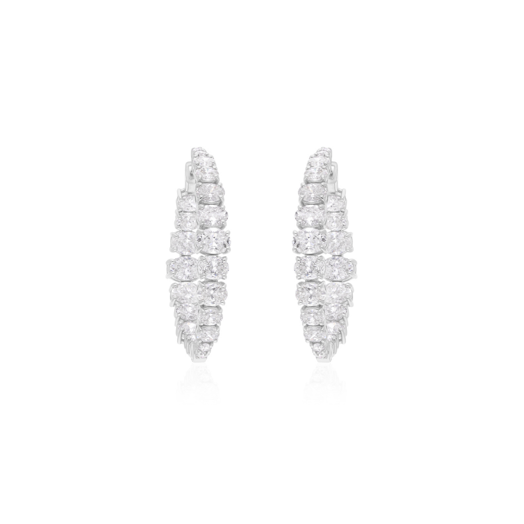 Certified Fine Gold 7.43 Carat Real Oval Cut Diamond Hoop Earrings
