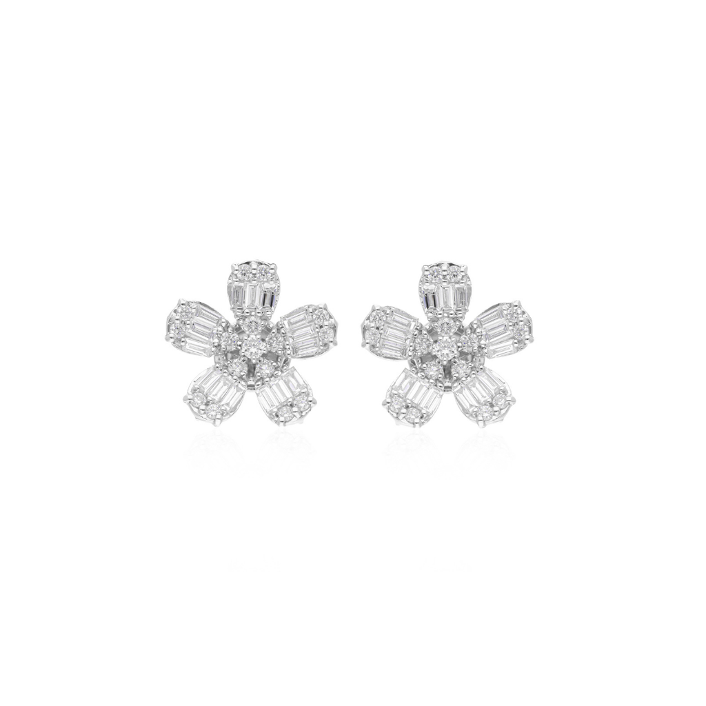 1.65 Carat Natural Diamond Flower Earrings Gold Handmade Jewelry