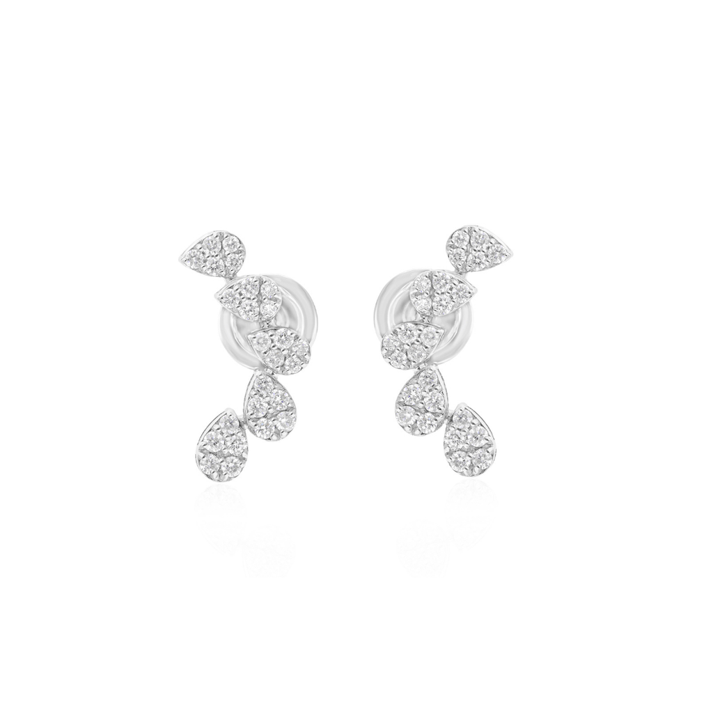 Natural Pave SI Clarity HI Color Diamond Ear Climber Stud Earrings