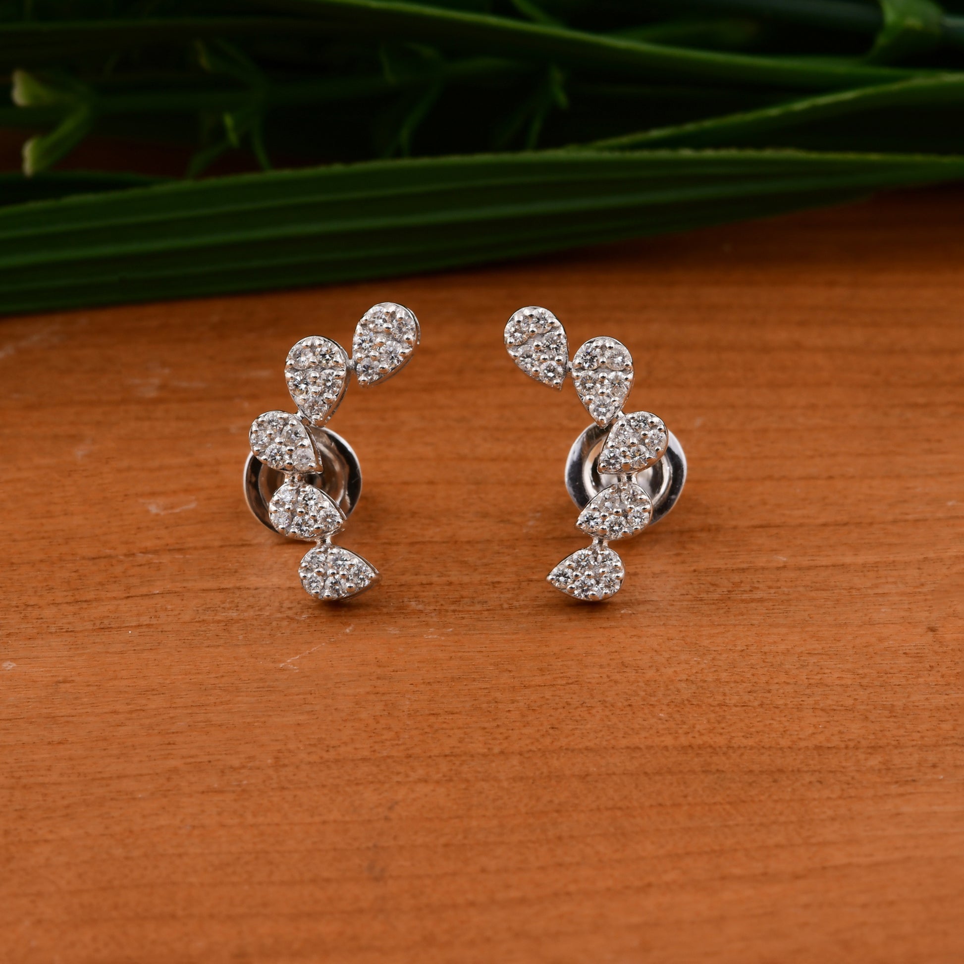 Natural Pave SI Clarity HI Color Diamond Ear Climber Stud Earrings