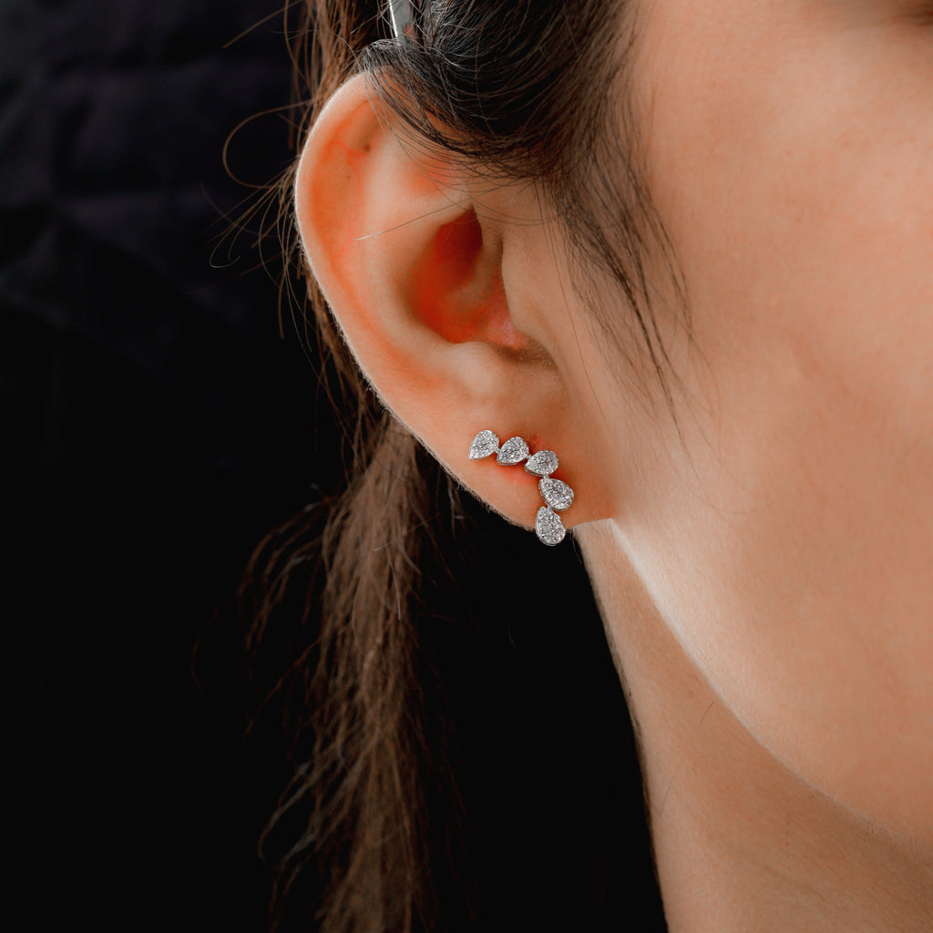 Natural Pave SI Clarity HI Color Diamond Ear Climber Stud Earrings