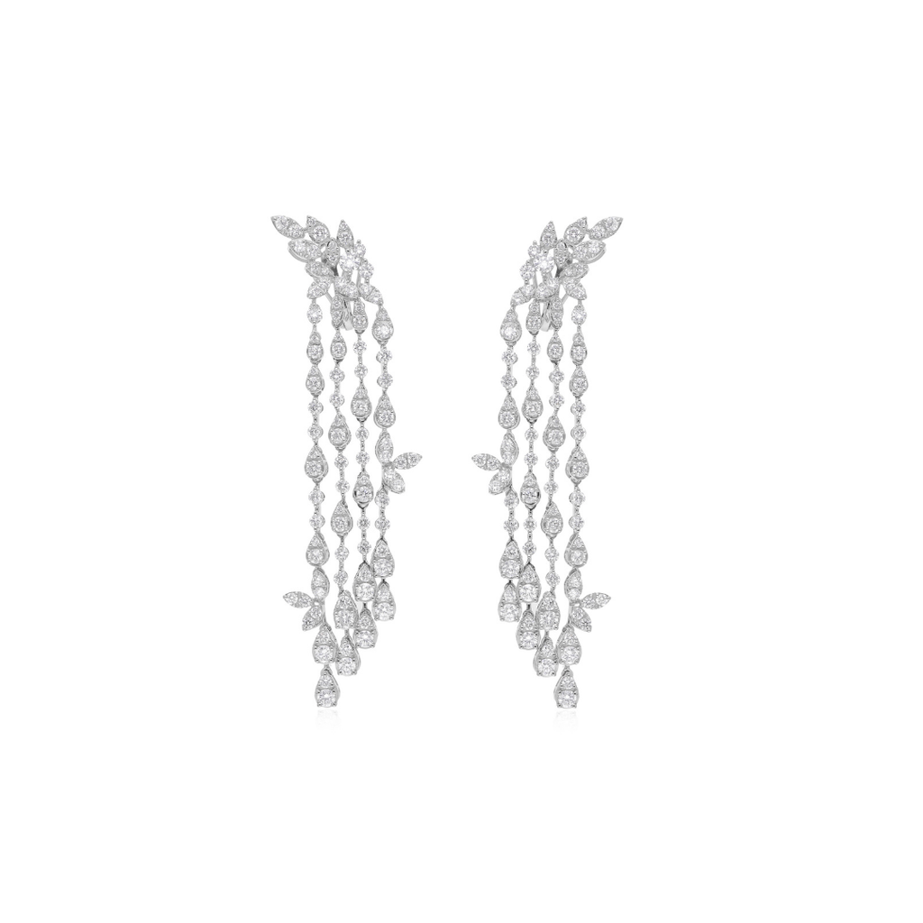 Fine Gold 6.85 Carat Round Cut Diamond Chandelier Dangle Earrings