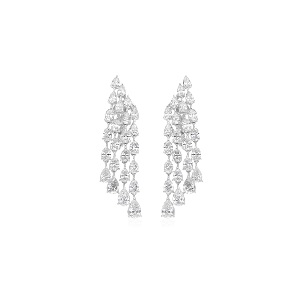 Exquisite Fine Gold 6.27 Carat Pear Oval Diamond Chandelier Earrings