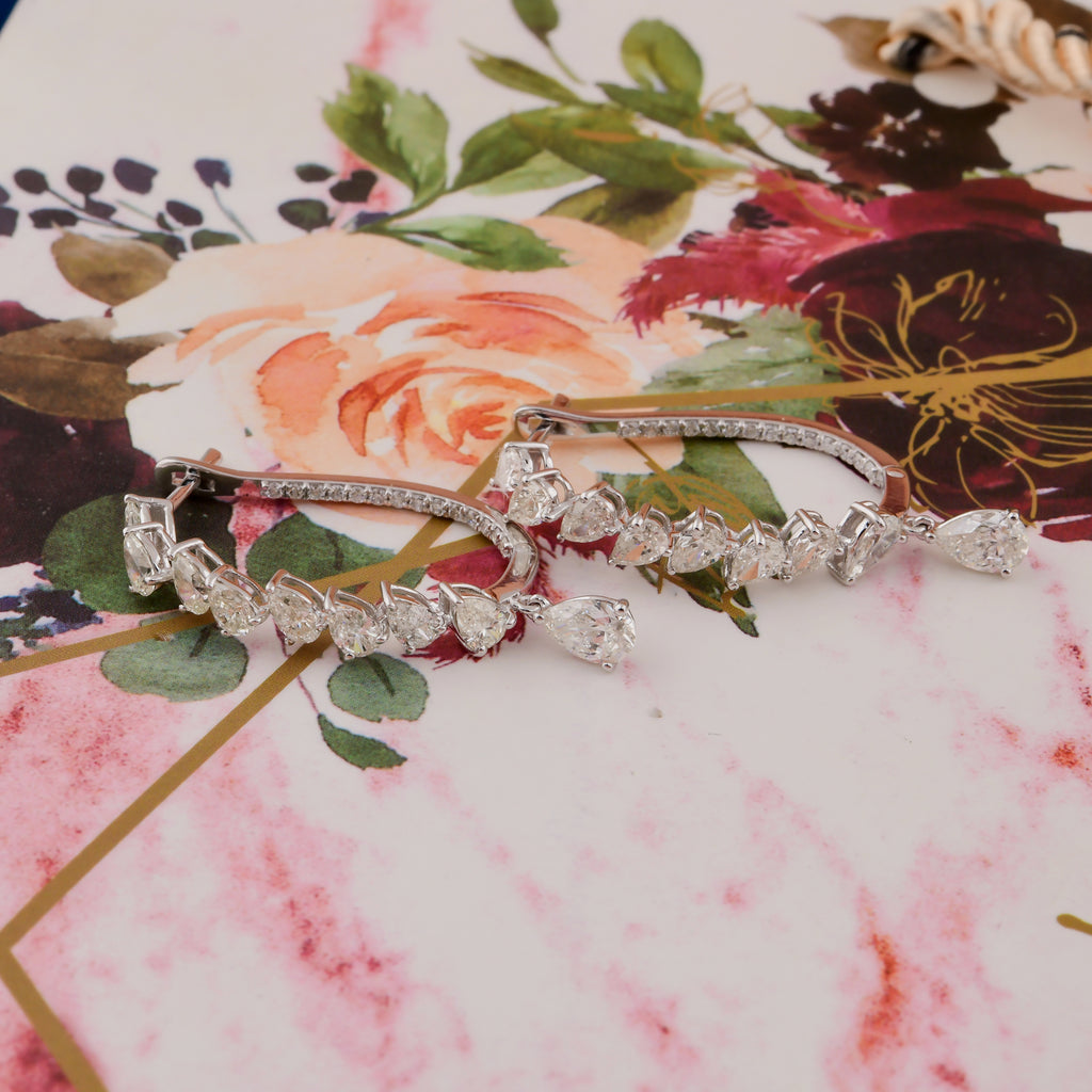 Handcrafted Fine Gold 3.08 Carat Pear Cut Diamond Hoop Earrings