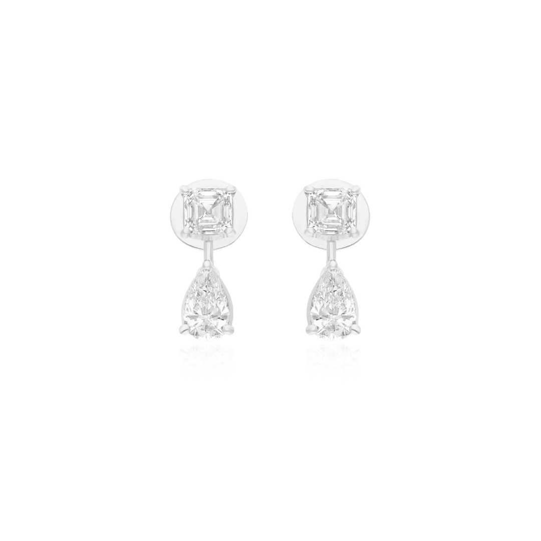2.05 Carat Pear Cushion Cut Diamond Stud Earrings in Fine Gold