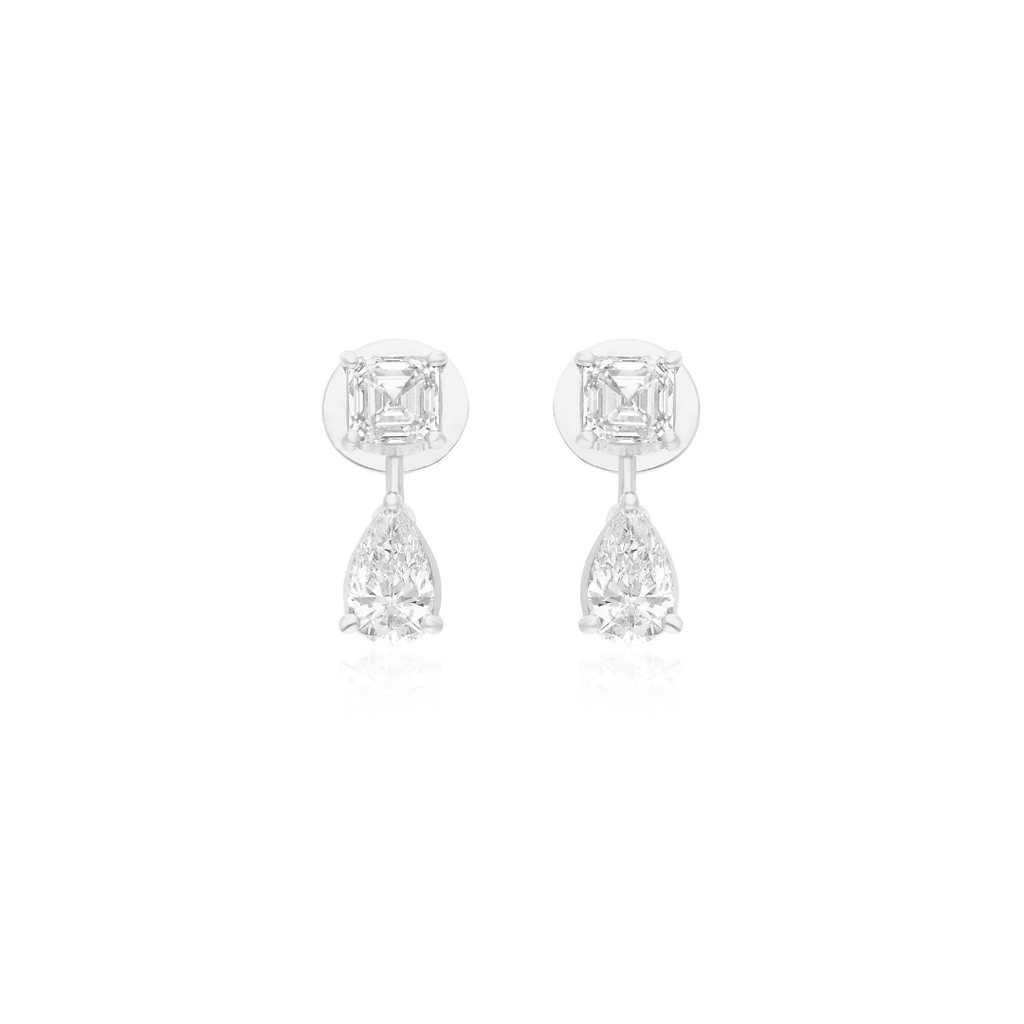 2.05 Carat Pear Cushion Cut Diamond Stud Earrings in Fine Gold