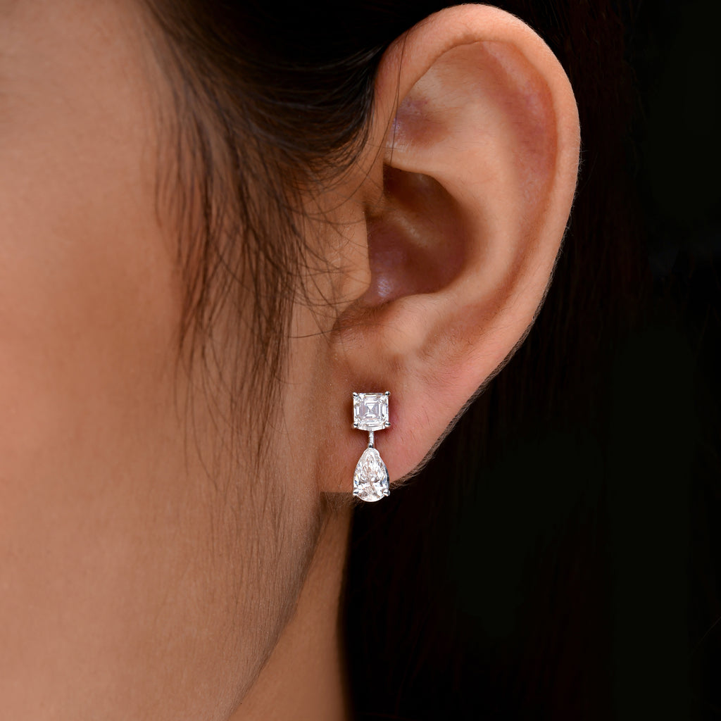 2.05 Carat Pear Cushion Cut Diamond Stud Earrings in Fine Gold